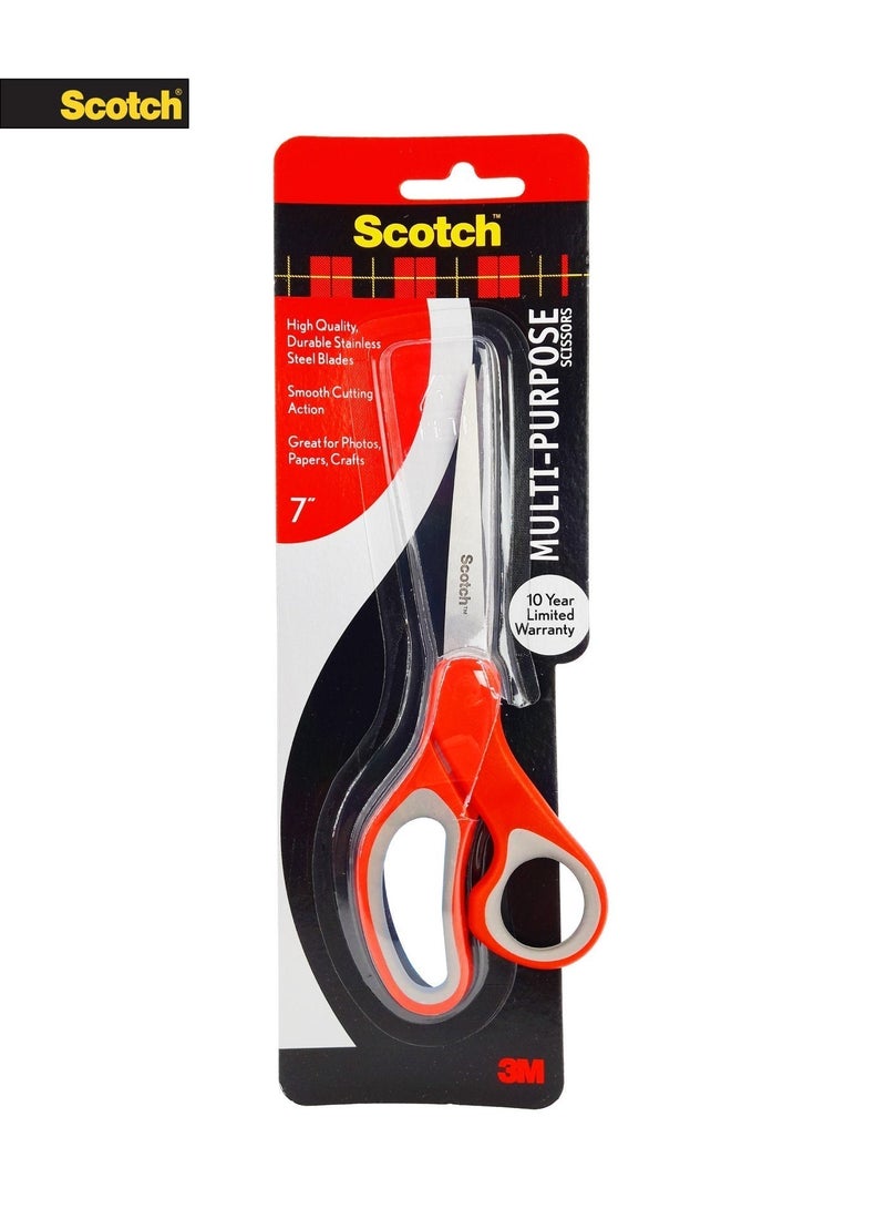 سكوتش مقص متعدد الاستخدامات 7 بوصة، شفرات من الفولاذ المقاوم للصدأ، مقبض مريح، أحمر - Image 1